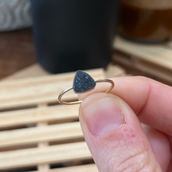 Black + Gold Druzy Triangle Ring - Picture 3 of 4